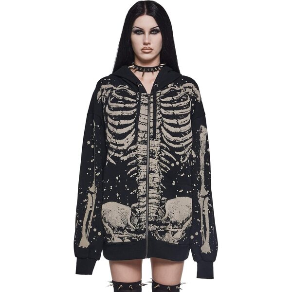 Dolls Kill Trickz N' Treatz Übergroßes Sweatshirt mit Skelett-Aufdruck, Größe M