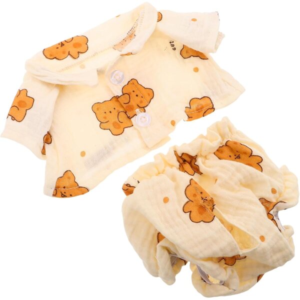 Teddybär-Pyjama für Puppen und Stofftiere aus gelbem, weichem Stoff mit Zubehör