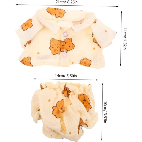 Teddybär-Pyjama für Puppen und Stofftiere aus gelbem, weichem Stoff mit Zubehör
