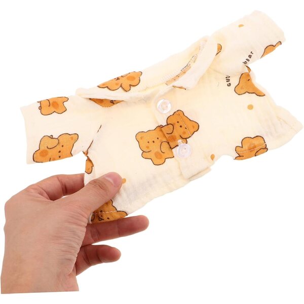 Teddybär-Pyjama für Puppen und Stofftiere aus gelbem, weichem Stoff mit Zubehör
