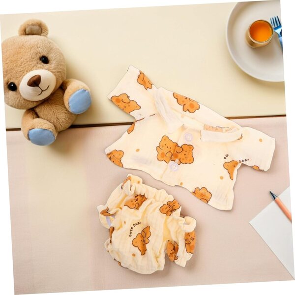 Teddybär-Pyjama für Puppen und Stofftiere aus gelbem, weichem Stoff mit Zubehör