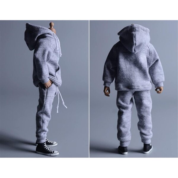Abbigliamento Uomo per Action Figure 1/12 - Felpa e Pantaloni Grigio AMITD