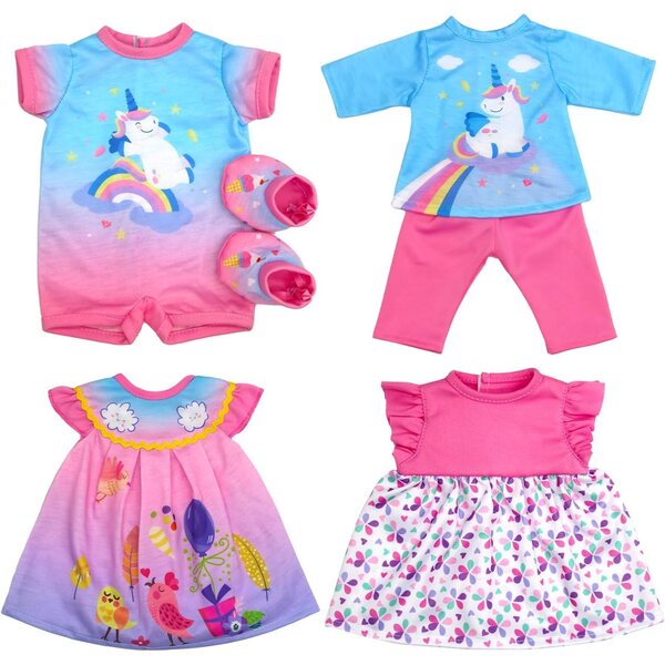 Set 4 Pezzi Vestiti per Bambole Neonate 33-40,6 cm con Gonne, Pantaloni e Body