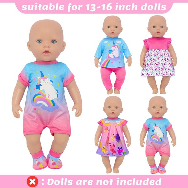 Set 4 Pezzi Vestiti per Bambole Neonate 33-40,6 cm con Gonne, Pantaloni e Body
