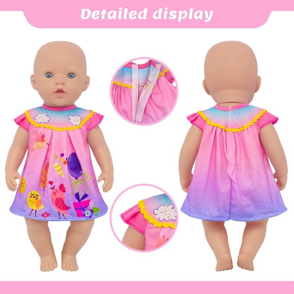 Set 4 Pezzi Vestiti per Bambole Neonate 33-40,6 cm con Gonne, Pantaloni e Body