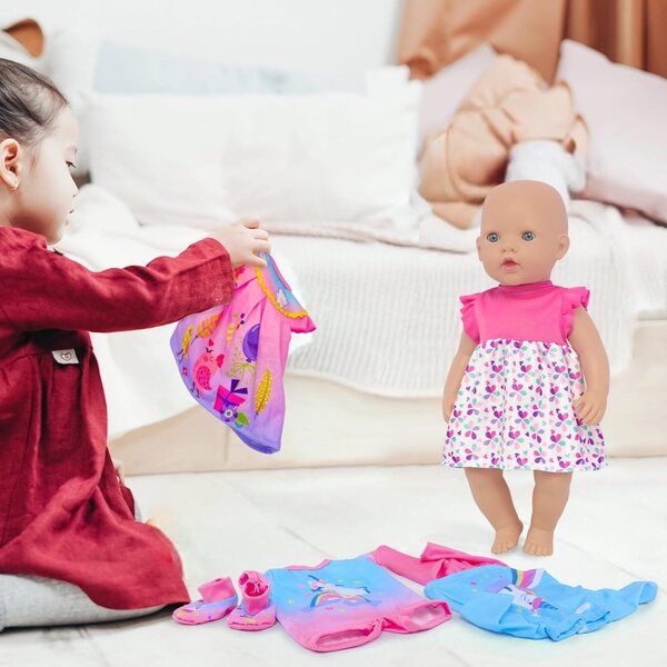 Set 4 Pezzi Vestiti per Bambole Neonate 33-40,6 cm con Gonne, Pantaloni e Body