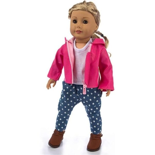Set Abbigliamento per Bambole 43 cm - Cappotto in Pelle, Maglietta e Pantaloni