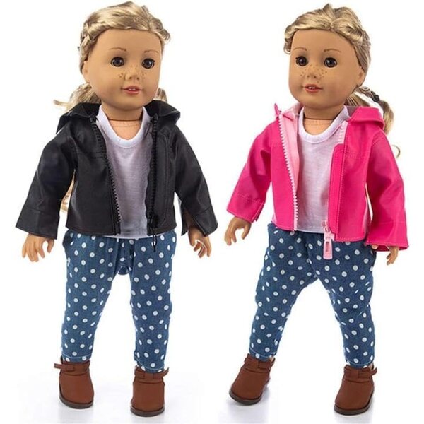 Set Abbigliamento per Bambole 43 cm - Cappotto in Pelle, Maglietta e Pantaloni