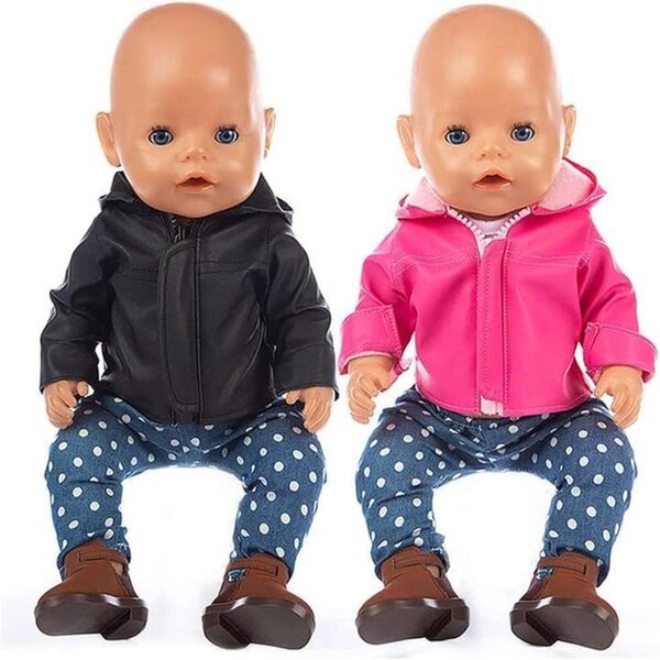Set Abbigliamento per Bambole 43 cm - Cappotto in Pelle, Maglietta e Pantaloni