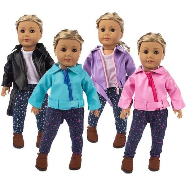 Set Abbigliamento per Bambole 43 cm - Cappotto in Pelle, Maglietta e Pantaloni