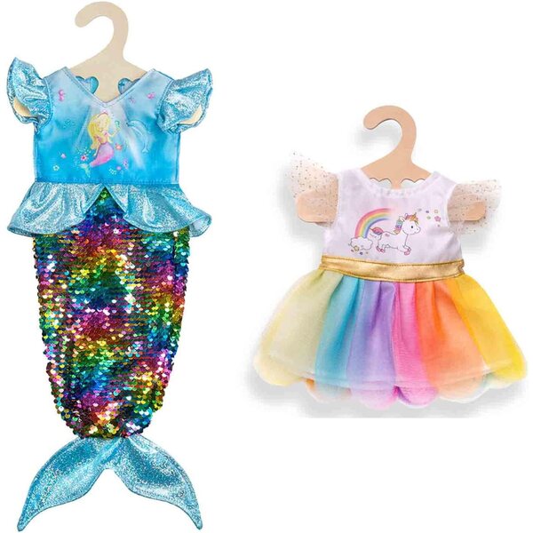 Heless Set abiti per bambole 35-45 cm mermaid & unicorno 2 pezzi glitter