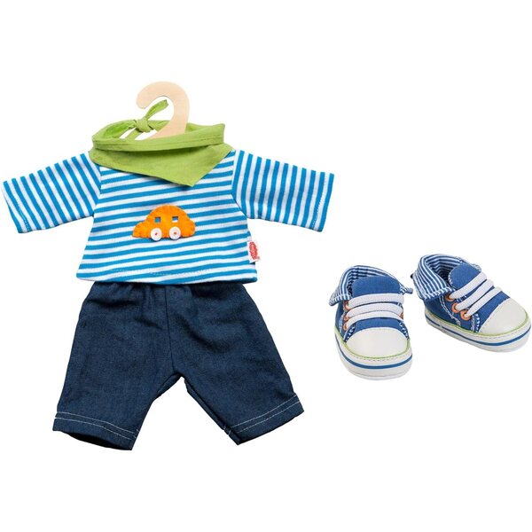 Heless Jeans Puppenkleidungsset, gestreiftes T-Shirt und Turnschuhe 35-45 cm