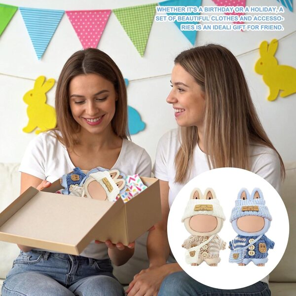 Set 6 Pezzi Abiti per Bambole 17cm con Cappelli e Zaini in Blu e Bianco