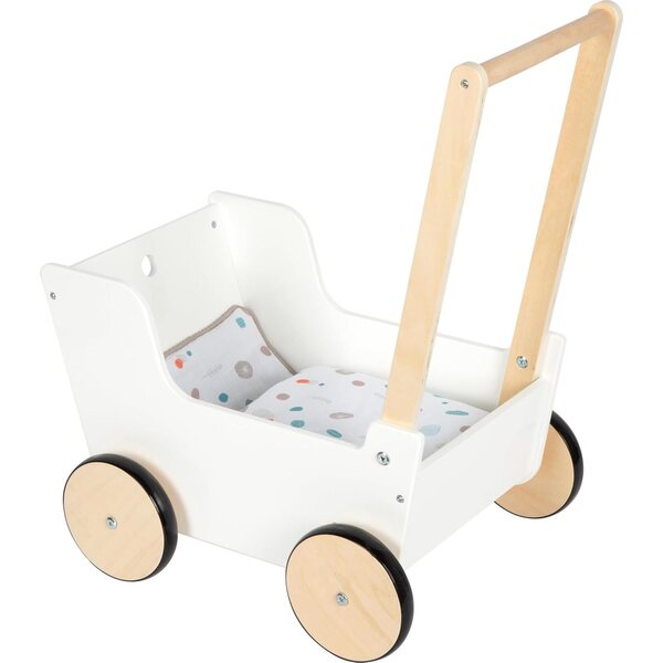 Bambolewagen in legno con ruote gommate e biancheria reversibile per bambini 3+ anni