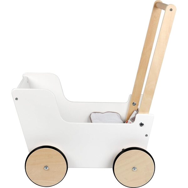 Bambolewagen in legno con ruote gommate e biancheria reversibile per bambini 3+ anni