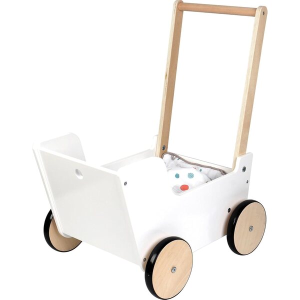 Bambolewagen in legno con ruote gommate e biancheria reversibile per bambini 3+ anni