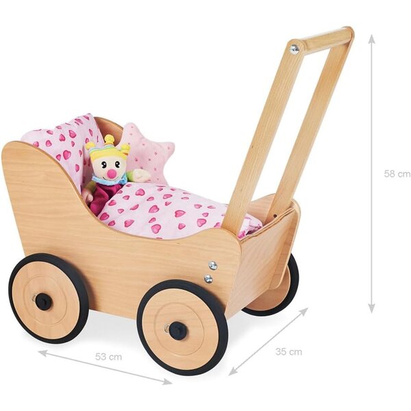 Pinolino Bambolewagen Sarah aus Holz mit verstellbarer Bremse, Griffhöhe 52-58 cm, 1-6 Jahre