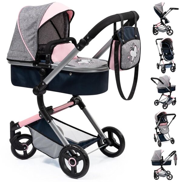 Bayer Design Neo Vario Bambolewagen grigio/blu 52cm con manico regolabile e borsa inclusa