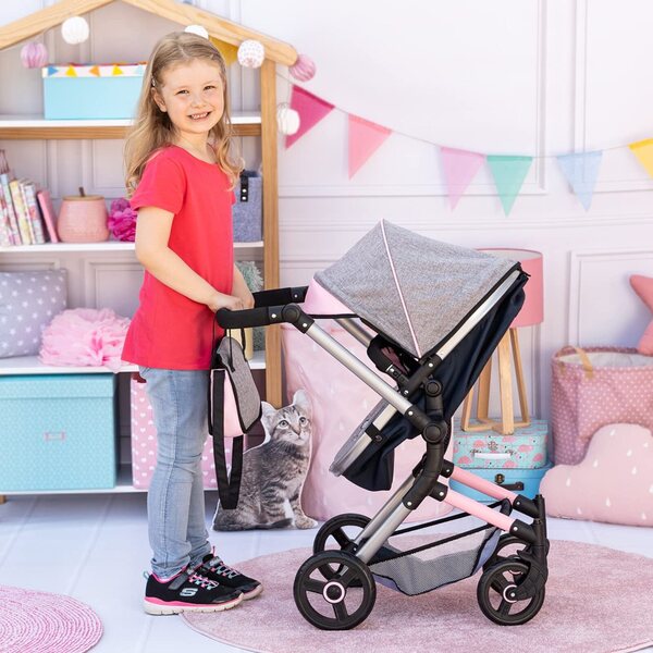 Bayer Design Neo Vario Bambolewagen grigio/blu 52cm con manico regolabile e borsa inclusa