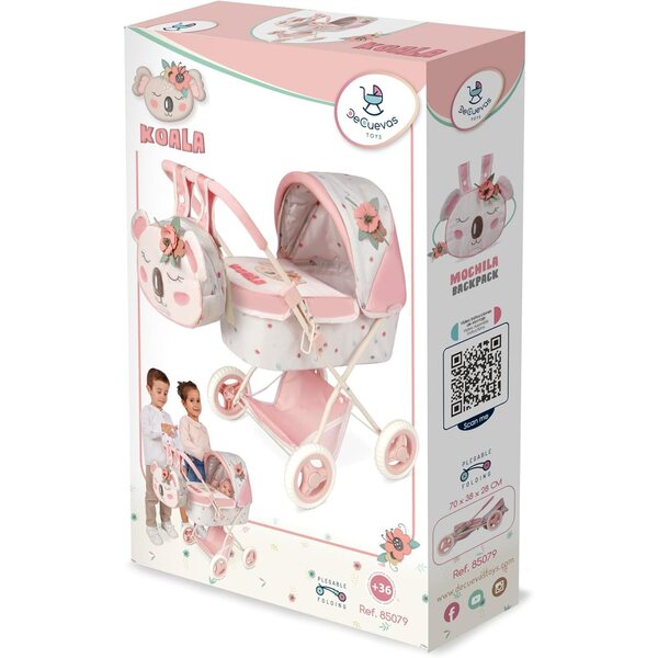 DeCuevas Toys faltbarer Koala-Puppenwagen mit Rucksack und ausziehbarem Dach