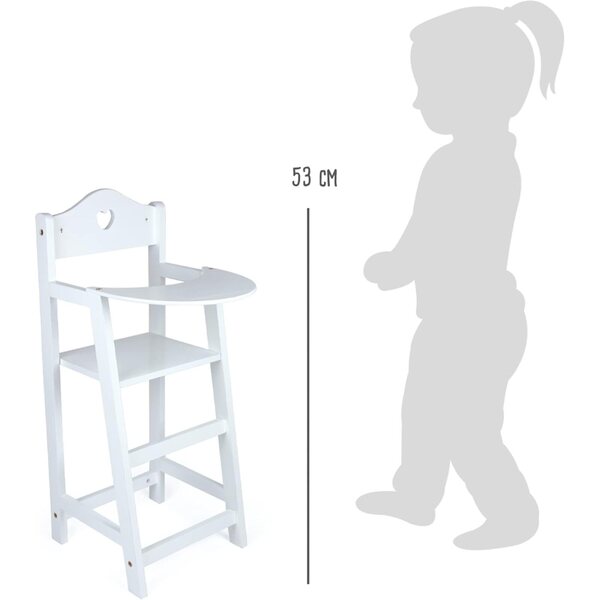 Small Foot seggiolone per bambole in legno bianco con cuore, accessorio alto per bambole per bambini dai 3 anni