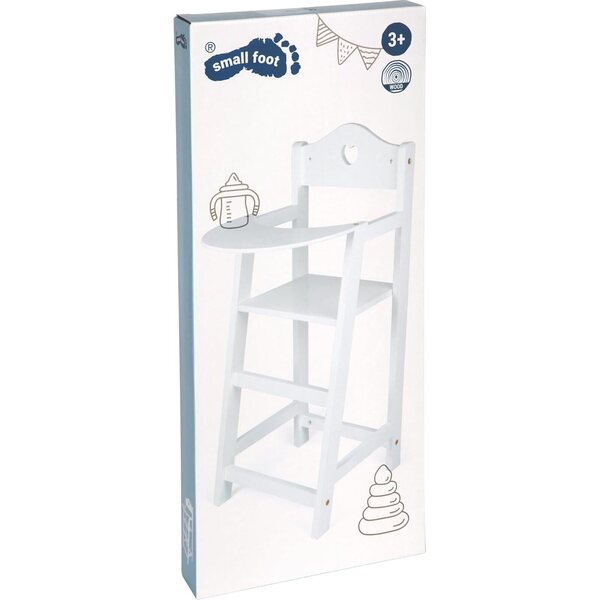 Small Foot seggiolone per bambole in legno bianco con cuore, accessorio alto per bambole per bambini dai 3 anni
