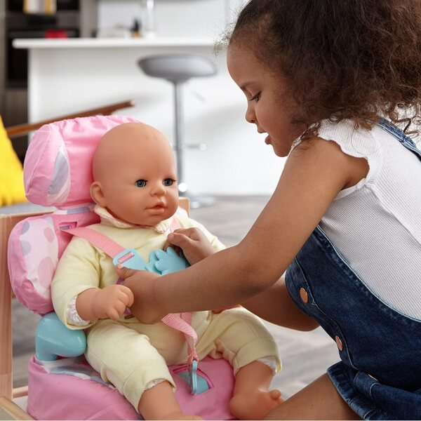 Casdon Baby Huggles Autositz Pink für Puppen mit Gürtel und verstellbarer Kopfstütze