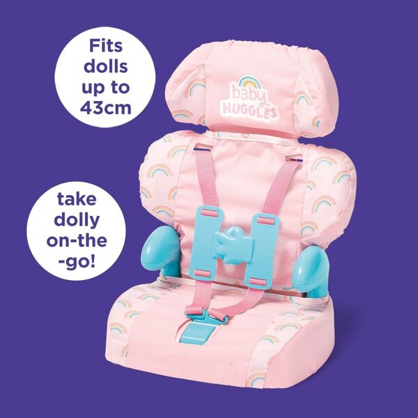 Casdon Baby Huggles Autositz Pink für Puppen mit Gürtel und verstellbarer Kopfstütze