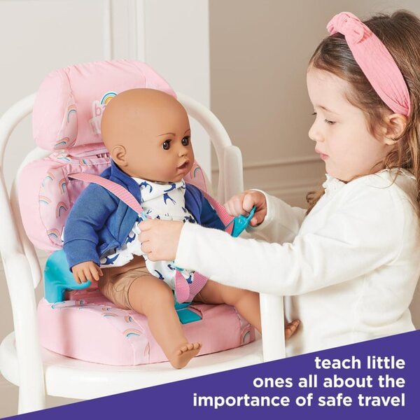 Casdon Baby Huggles Autositz Pink für Puppen mit Gürtel und verstellbarer Kopfstütze