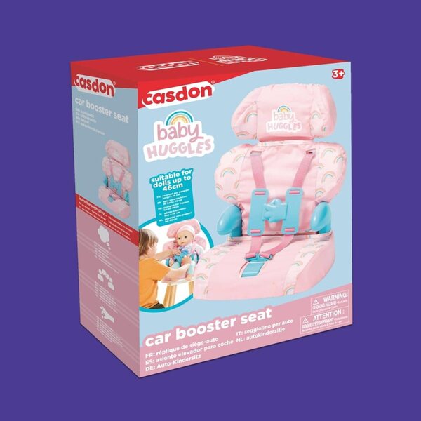 Casdon Baby Huggles Autositz Pink für Puppen mit Gürtel und verstellbarer Kopfstütze