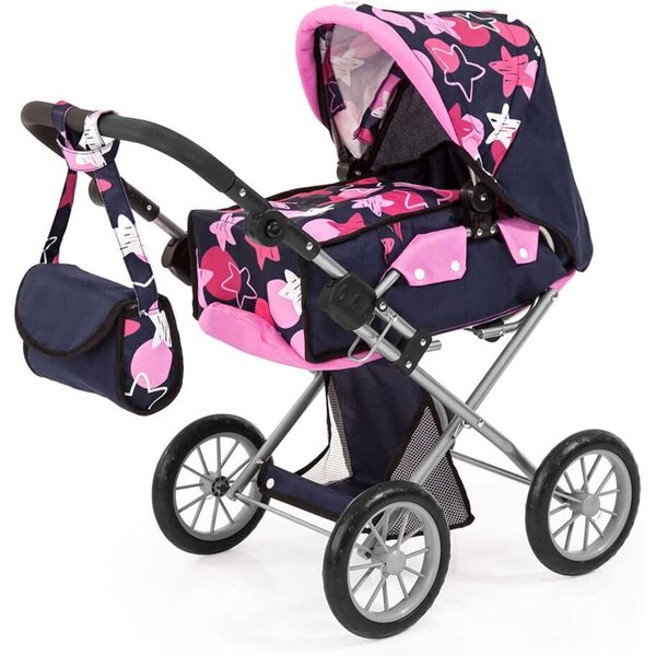 City Star Bayer Design Puppenwagen mit Transporttasche und höhenverstellbarem Griff, rosa und grau