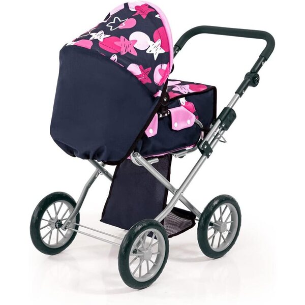 Carrozzina per bambole City Star Bayer Design con borsa per il trasporto e maniglia regolabile in altezza, rosa e grigio