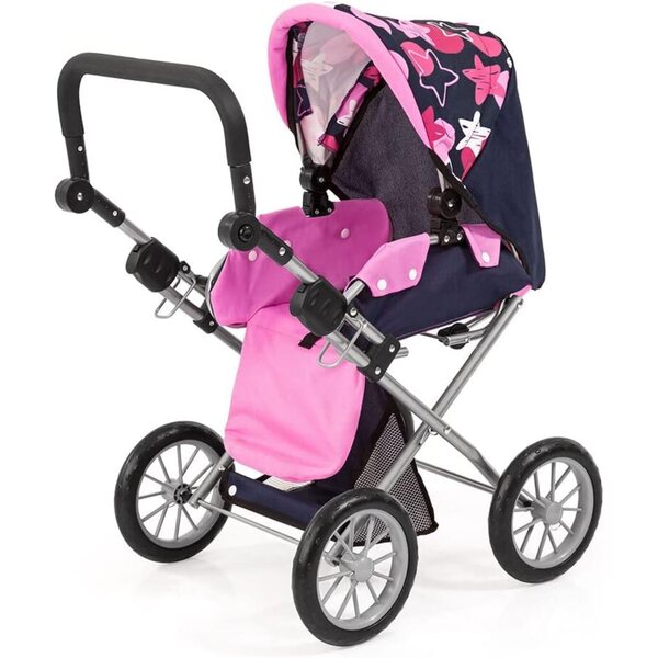 Carrozzina per bambole City Star Bayer Design con borsa per il trasporto e maniglia regolabile in altezza, rosa e grigio