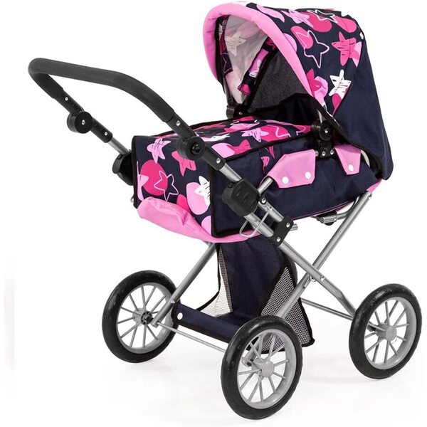 Carrozzina per bambole City Star Bayer Design con borsa per il trasporto e maniglia regolabile in altezza, rosa e grigio