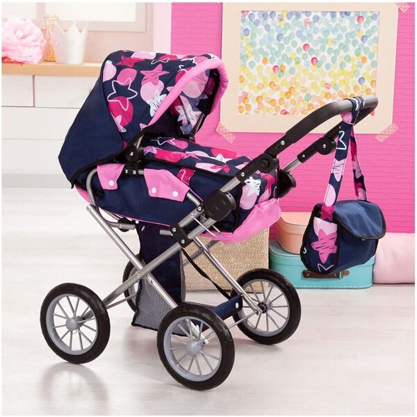 Carrozzina per bambole City Star Bayer Design con borsa per il trasporto e maniglia regolabile in altezza, rosa e grigio