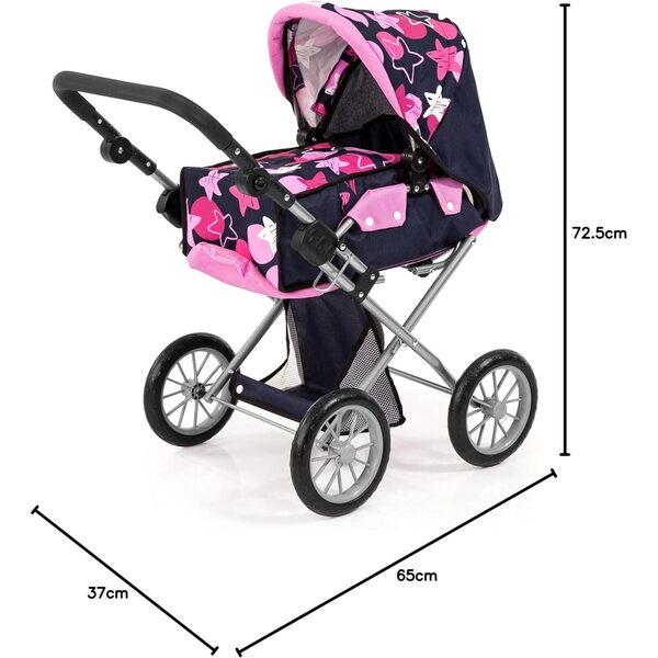 Carrozzina per bambole City Star Bayer Design con borsa per il trasporto e maniglia regolabile in altezza, rosa e grigio