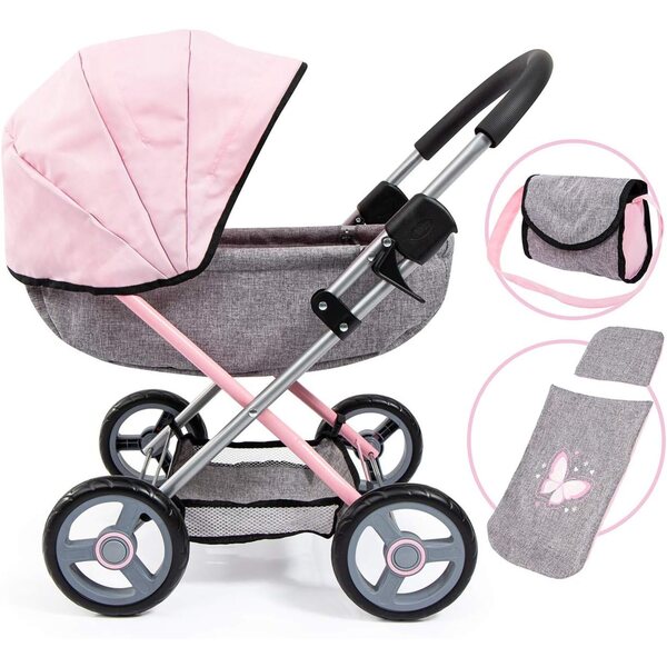 Bambolewagen Cosy Bayer Design jeans-grigio rosa con borsa e copertina 46cm
