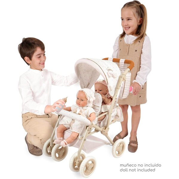 DeCuevas Verona faltbarer Doppelpuppenkinderwagen in Beige und Hellgrau