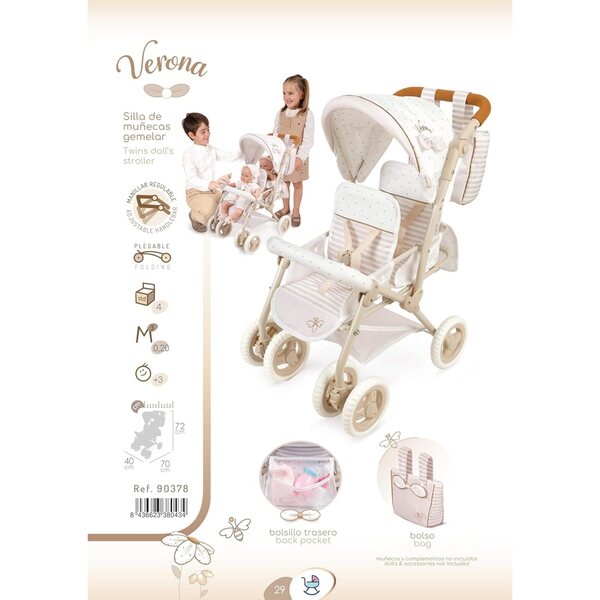 DeCuevas Verona faltbarer Doppelpuppenkinderwagen in Beige und Hellgrau