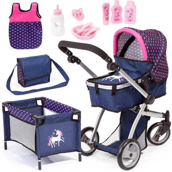 Bayer Design Milano Puppenset mit komplettem Blau- und Einhorn-Zubehör