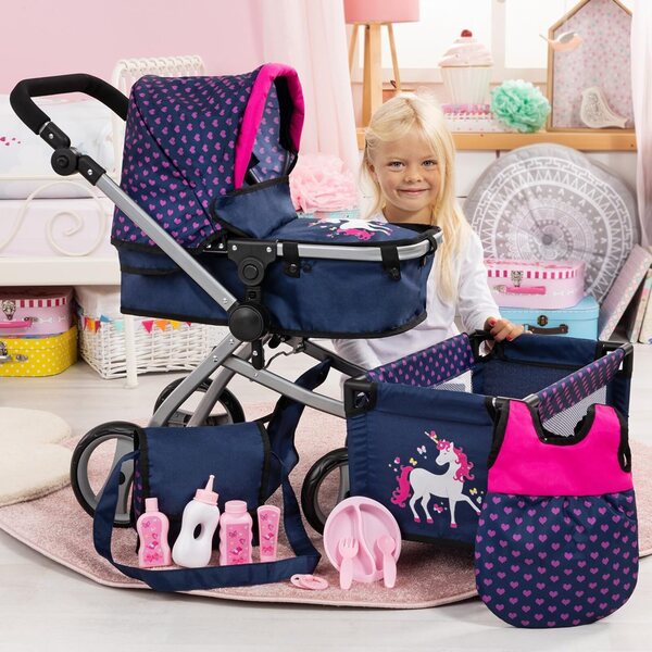 Bayer Design Milano Puppenset mit komplettem Blau- und Einhorn-Zubehör