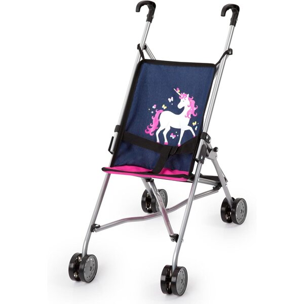 Bambolebuggy Bayer Design con doppie ruote, pieghevole e con cinturino, blu e rosa