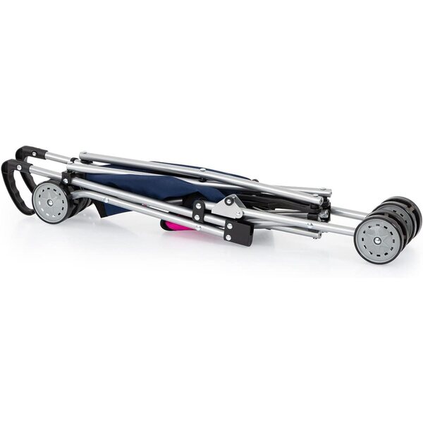 Bambolebuggy Bayer Design con doppie ruote, pieghevole e con cinturino, blu e rosa