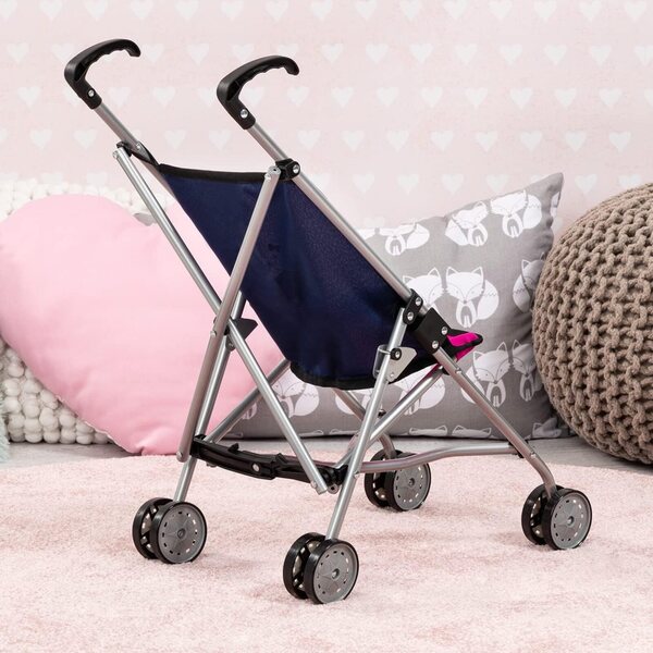 Bambolebuggy Bayer Design con doppie ruote, pieghevole e con cinturino, blu e rosa