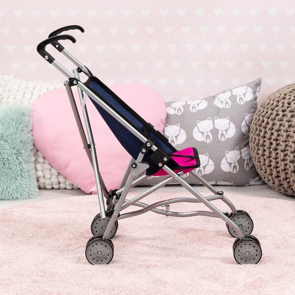 Bambolebuggy Bayer Design con doppie ruote, pieghevole e con cinturino, blu e rosa