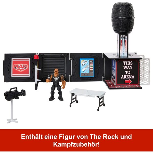 Mattel WWE Knuckle Crunchers The Rock Final Boss Set: 2-in-1-Mikrofon und 8 cm große Actionfigur
