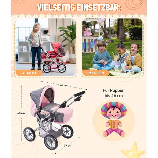 Bayer Chic 2000 Leni: Bambolewagen 3in1 con Tragetasca Rimovibile per Bambole fino a 46 cm