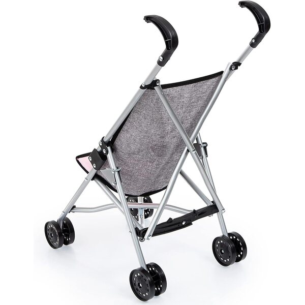 Bambolebuggy Bayer Design rosa-grigio pieghevole con doppie ruote e cintura di sicurezza