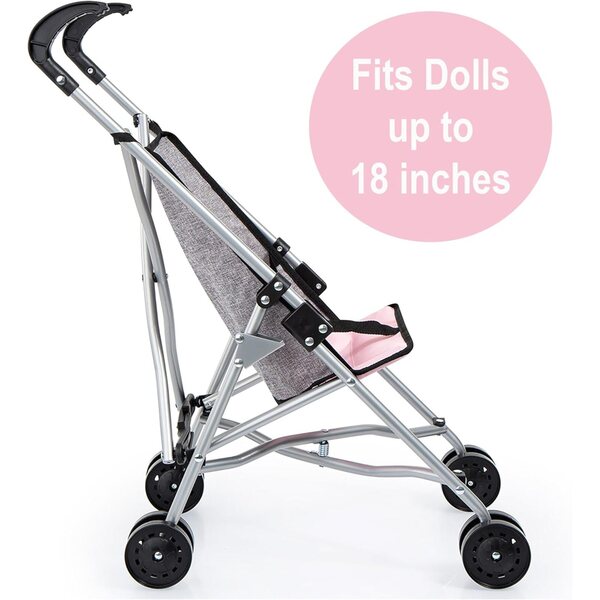Bambolebuggy Bayer Design rosa-grigio pieghevole con doppie ruote e cintura di sicurezza