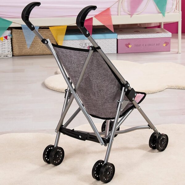 Bambolebuggy Bayer Design rosa-grigio pieghevole con doppie ruote e cintura di sicurezza